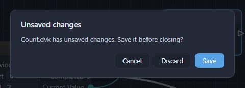 The question about unsaved changes, with Save, Discard and Cancel