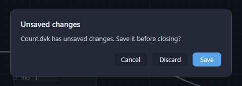 The question about unsaved changes, with Save, Discard and Cancel