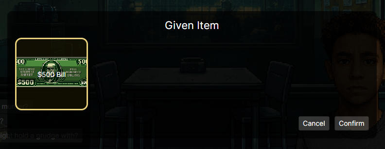 Giving Gifts during Conversation in A Detective Game by Methodox