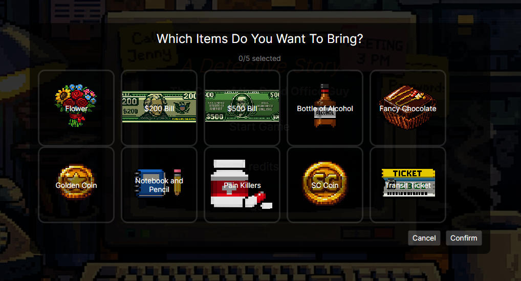 Choose Initial Objects to Bring in A Detective Game by Methodox