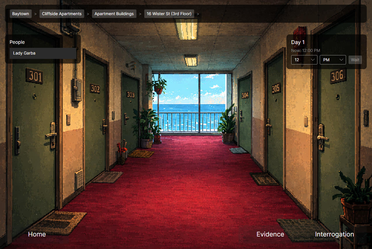 Navigate the Map to Discover People Evidence and Items in A Detective Game by Methodox