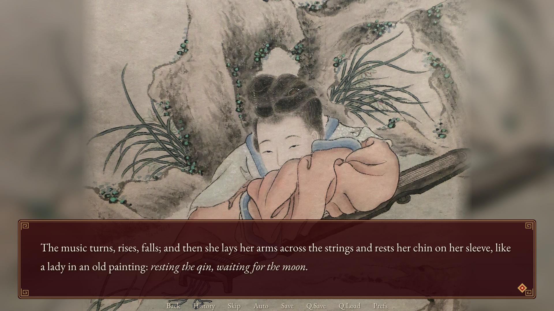 A CG: resting the qin, waiting for the moon