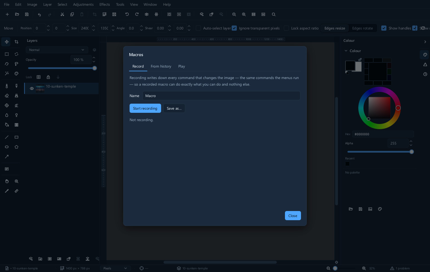 The macro recording controls