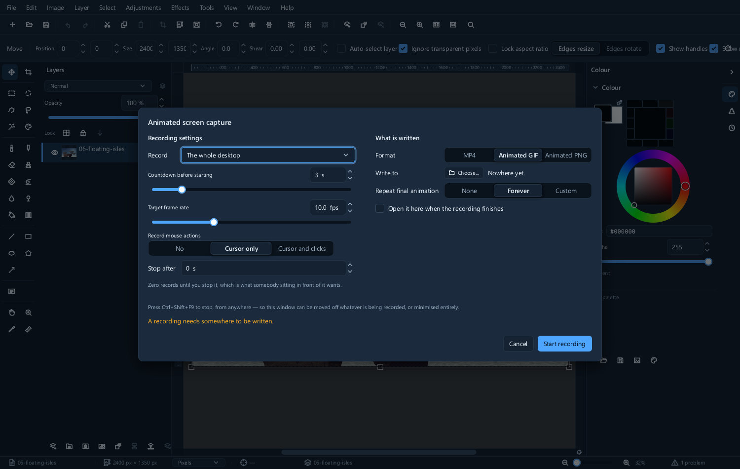 A screen recording being exported as an animated GIF