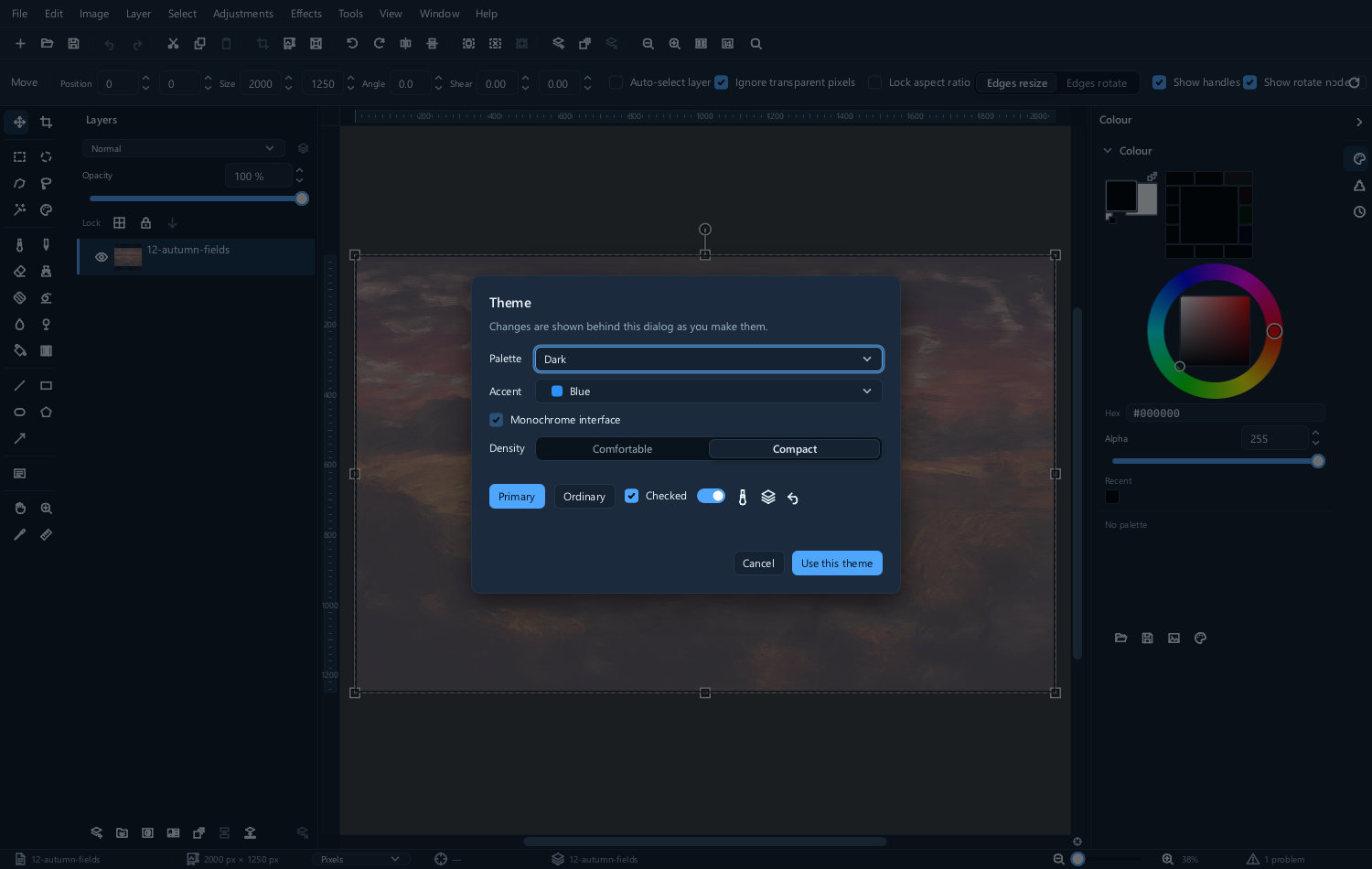 The interface in its compact layout