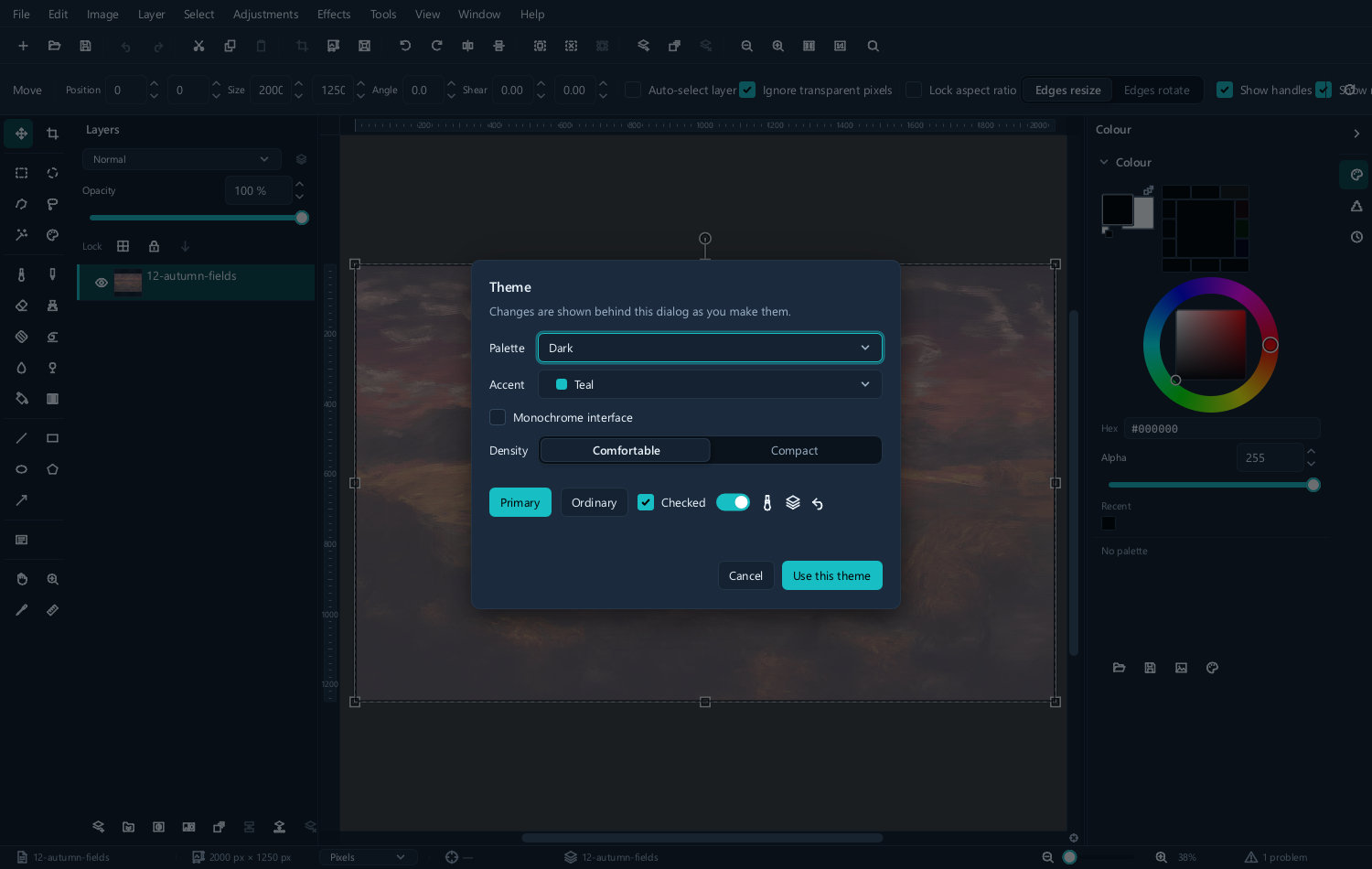 The interface with a teal accent in the dark theme
