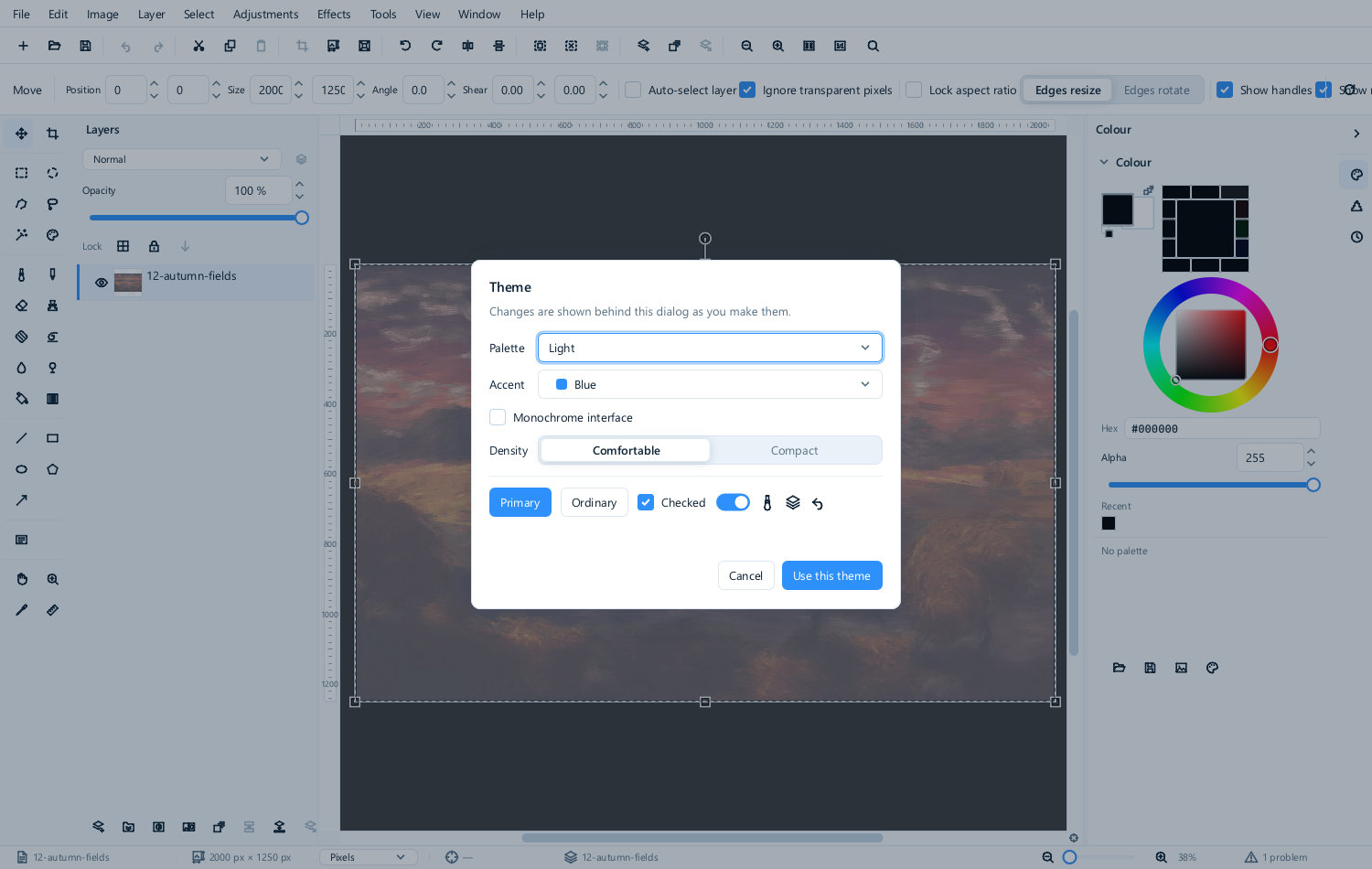 The interface in the light theme