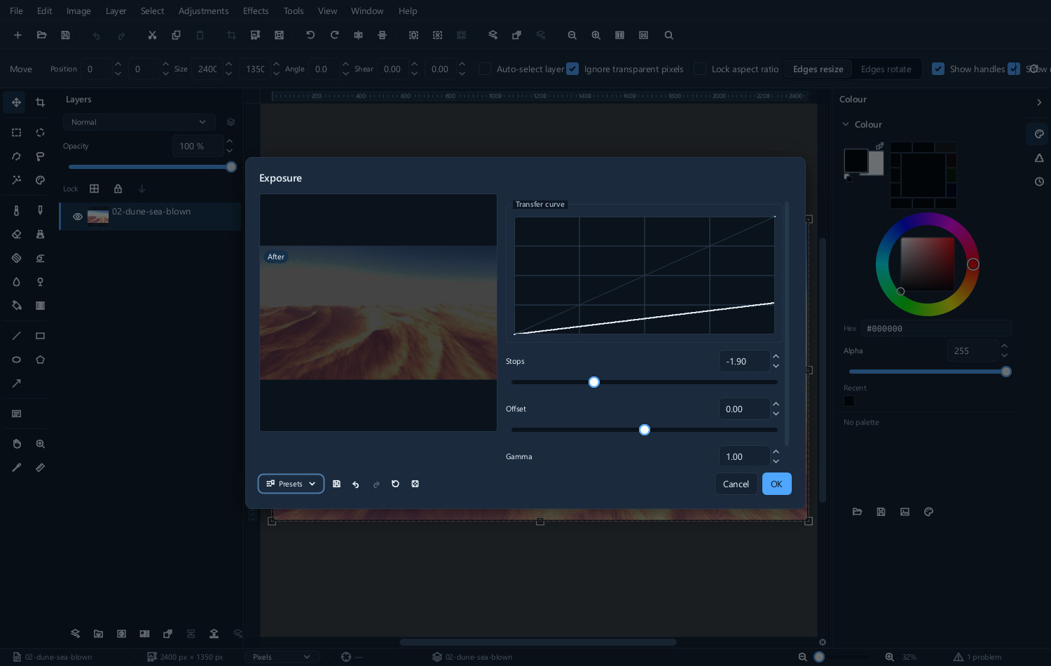 The Exposure dialog