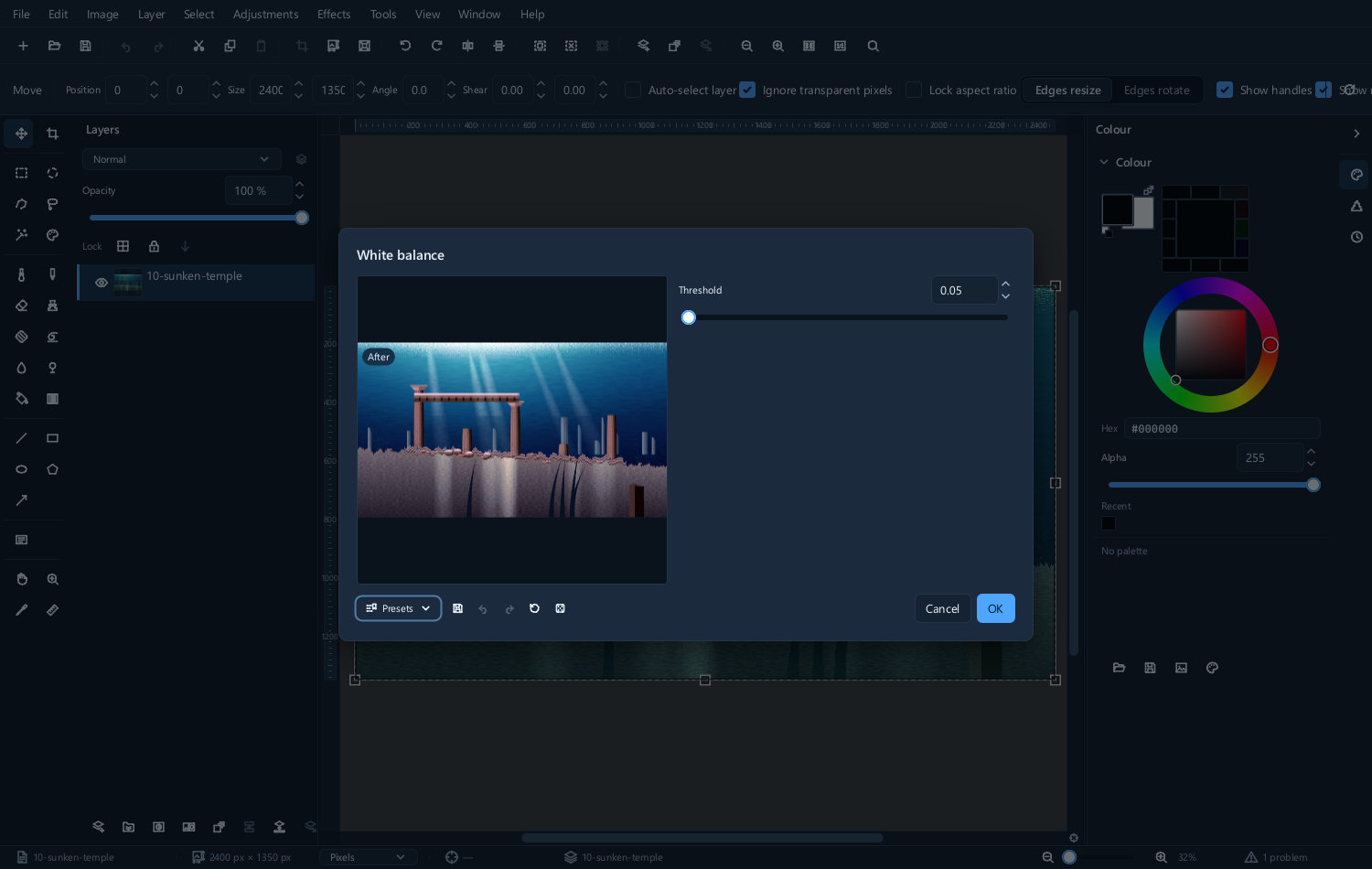The White balance dialog