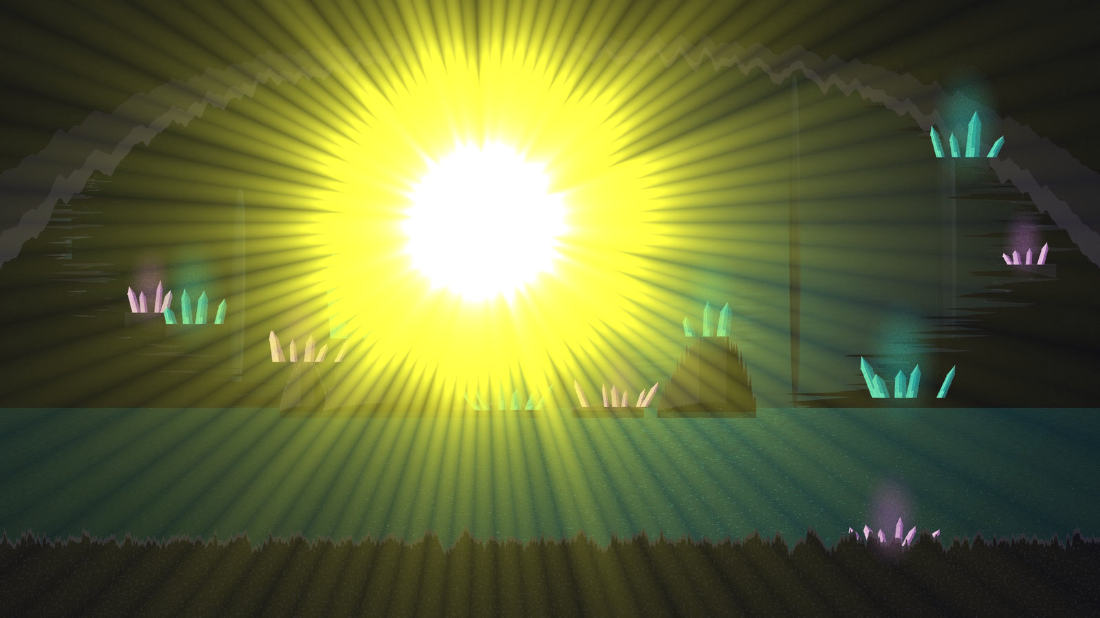 The same landscape with a sun and rays added