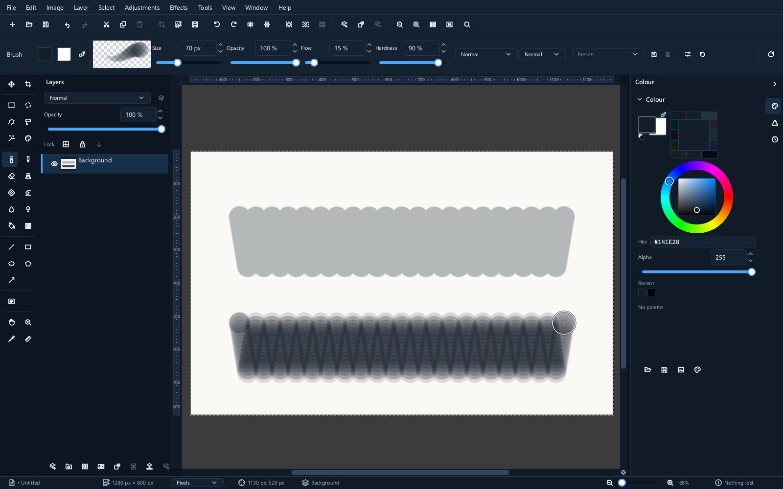Strokes showing the difference between opacity and flow, with overlapping passes
