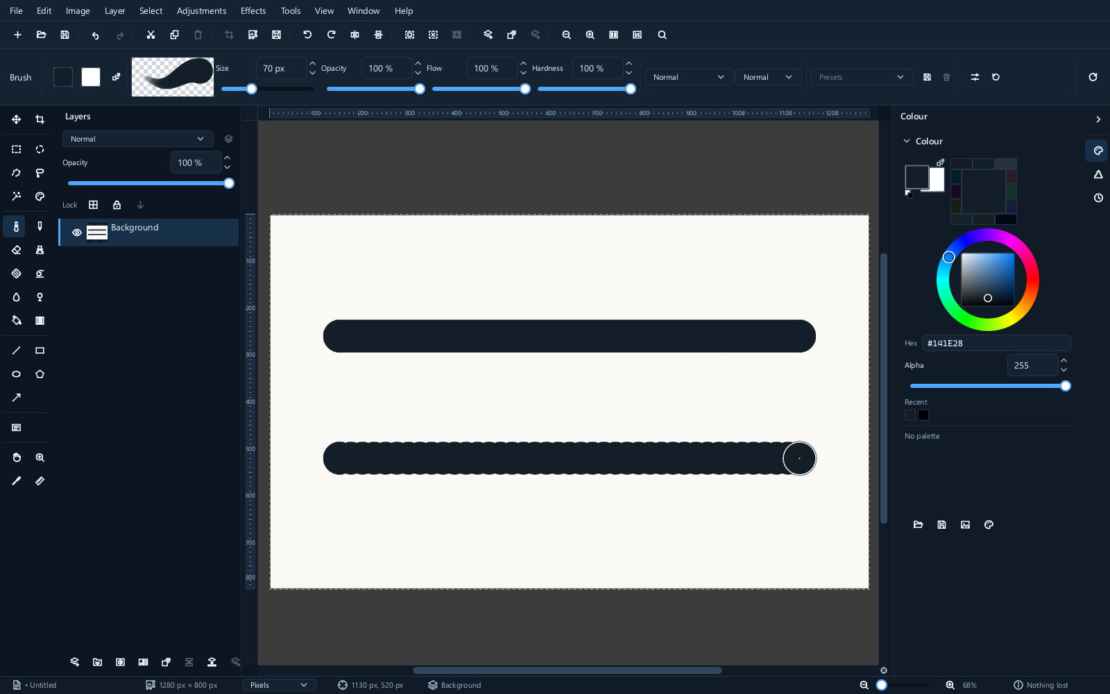 Strokes at several spacing settings, from continuous to visibly separate dabs
