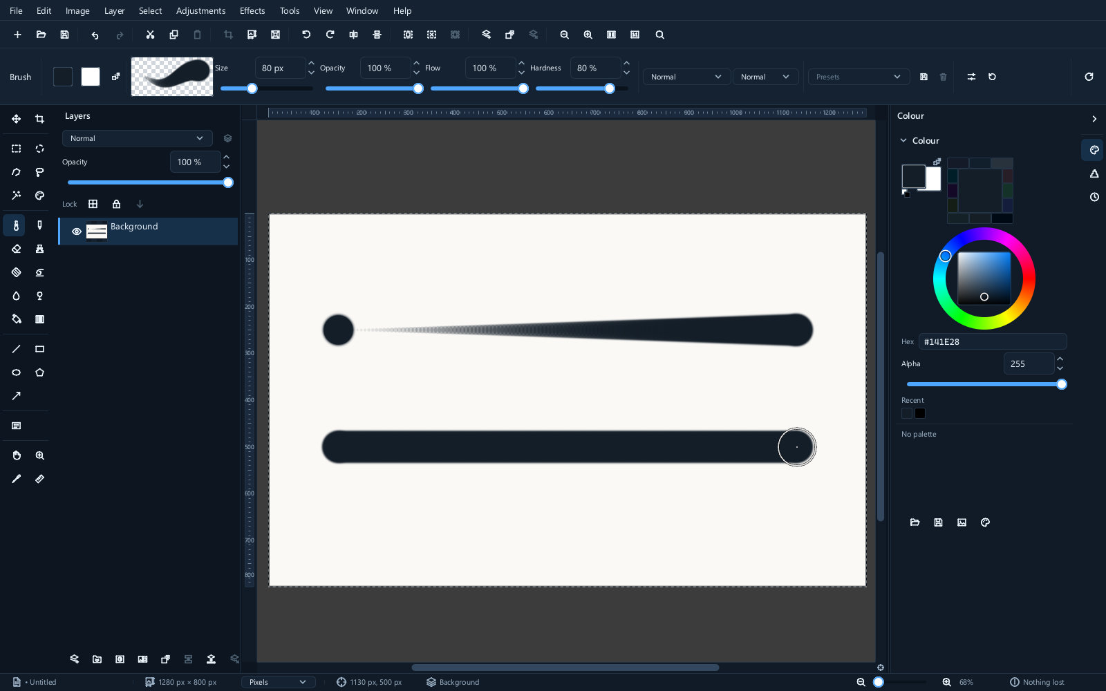 A stroke that changes width and darkness with pen pressure