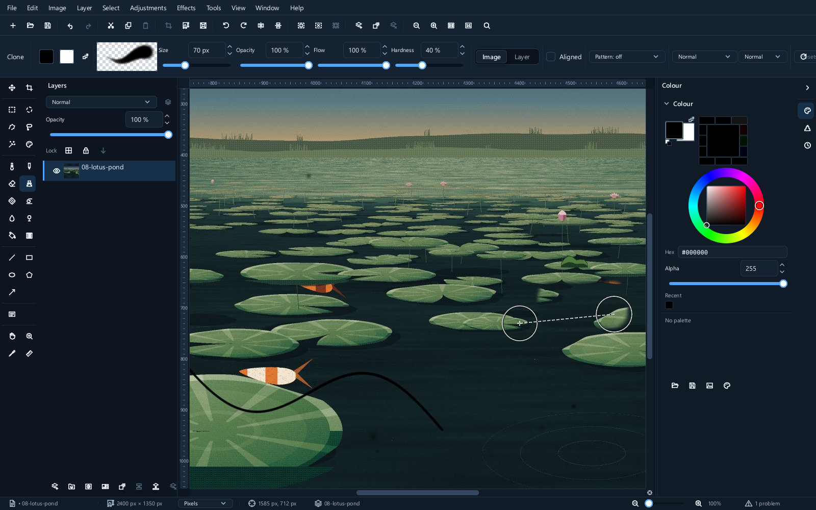 The mark removed by cloning clean texture over it