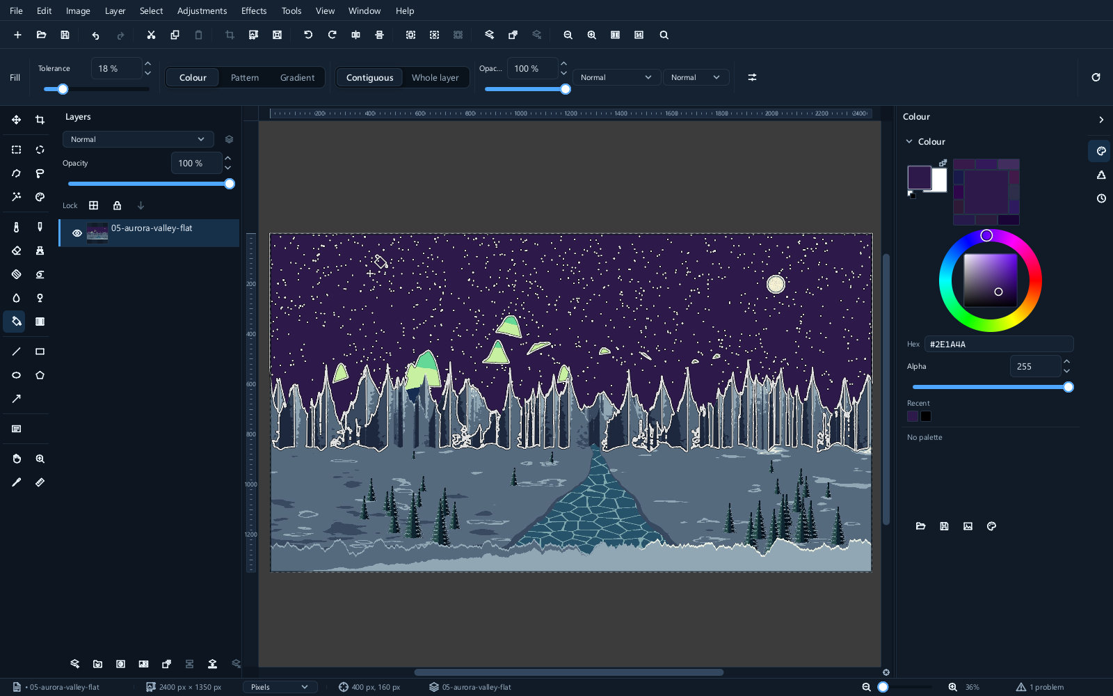 The same area filled with a flat colour