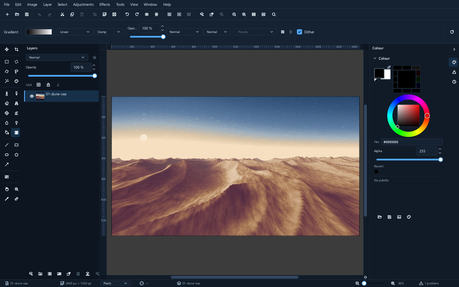 The gradient tool options bar