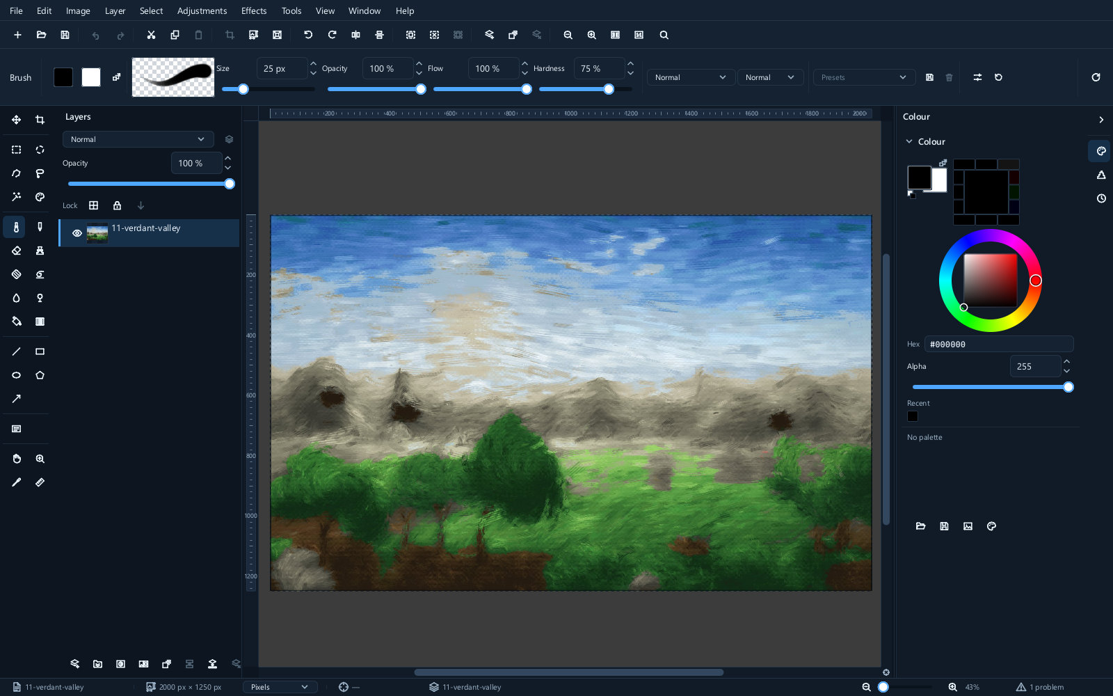 The colour panel, with the wheel, hex field and recent colours