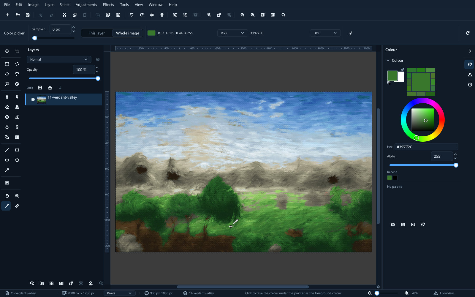The colour picker taking a colour from the canvas
