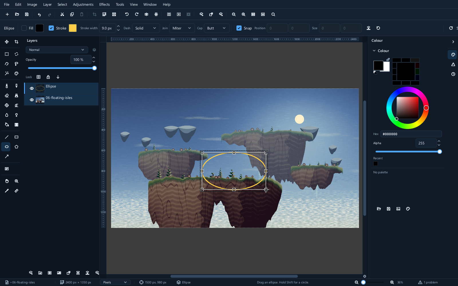 A shape after being committed to pixels