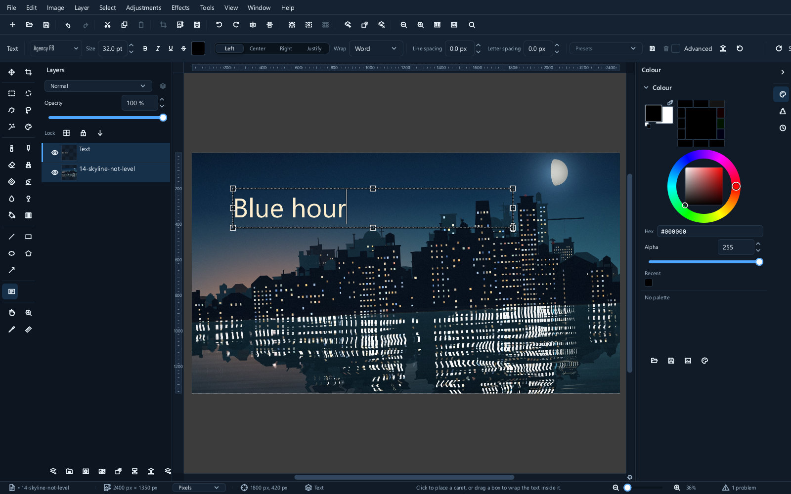 Text typed onto the canvas as an editable layer