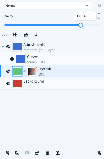 A layer whose mask has been disabled, shown with a mark across the mask thumbnail