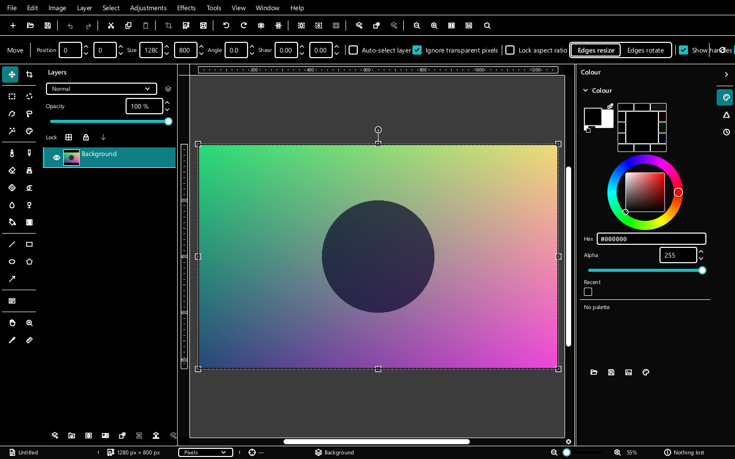 The interface in the high-contrast theme