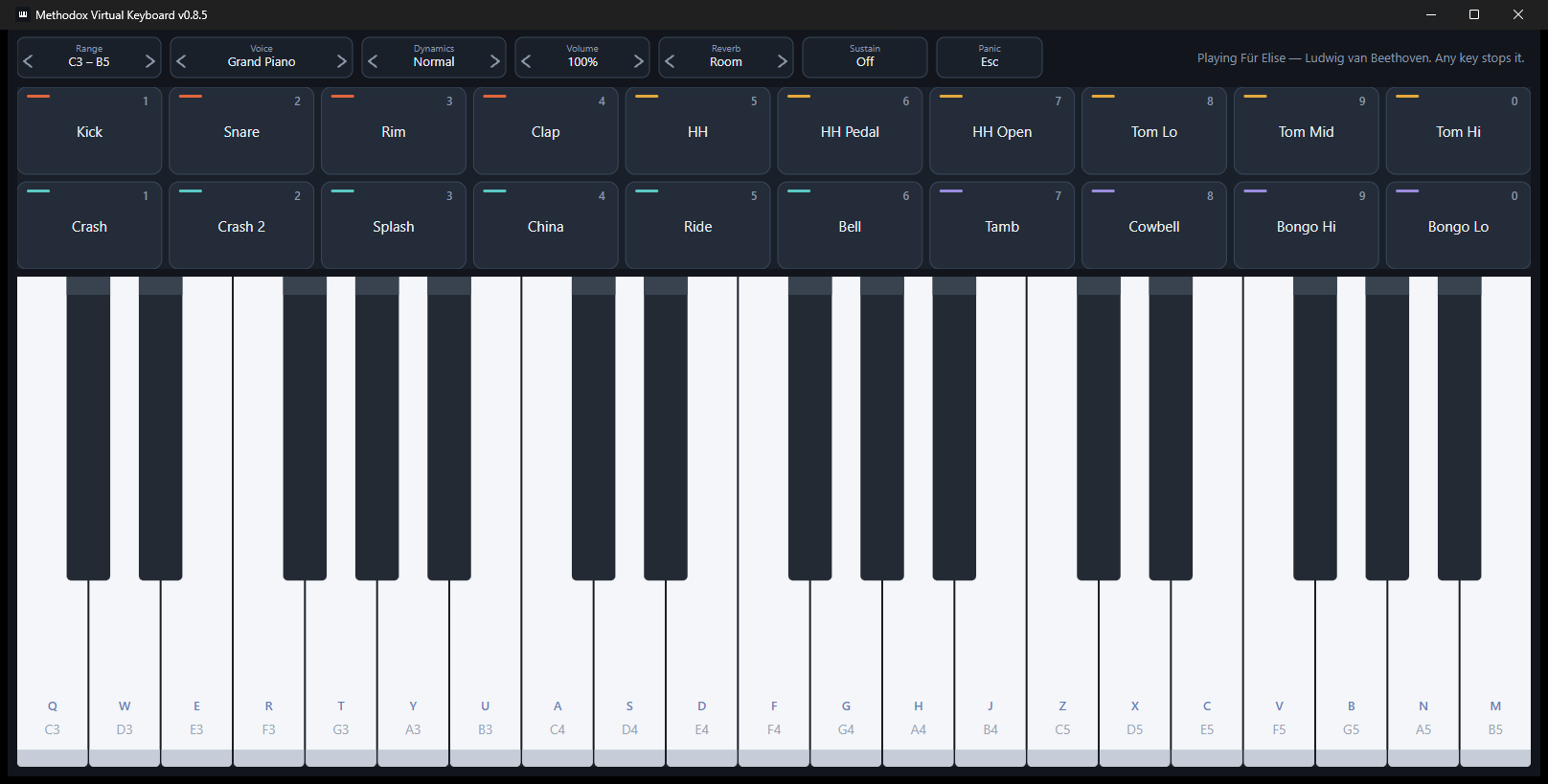 Für Elise playing, with the keys lighting as it goes